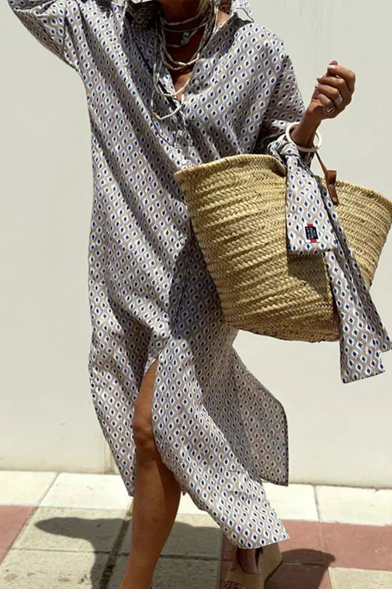 Adele – Elegant Striped Shirt Dress - Dresses - Flaro