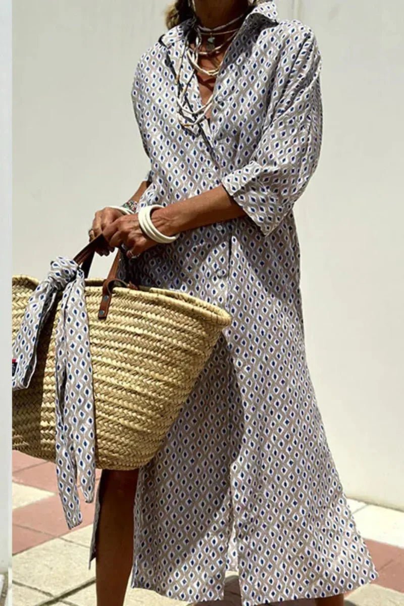 Adele – Elegant Striped Shirt Dress - Dresses - Flaro