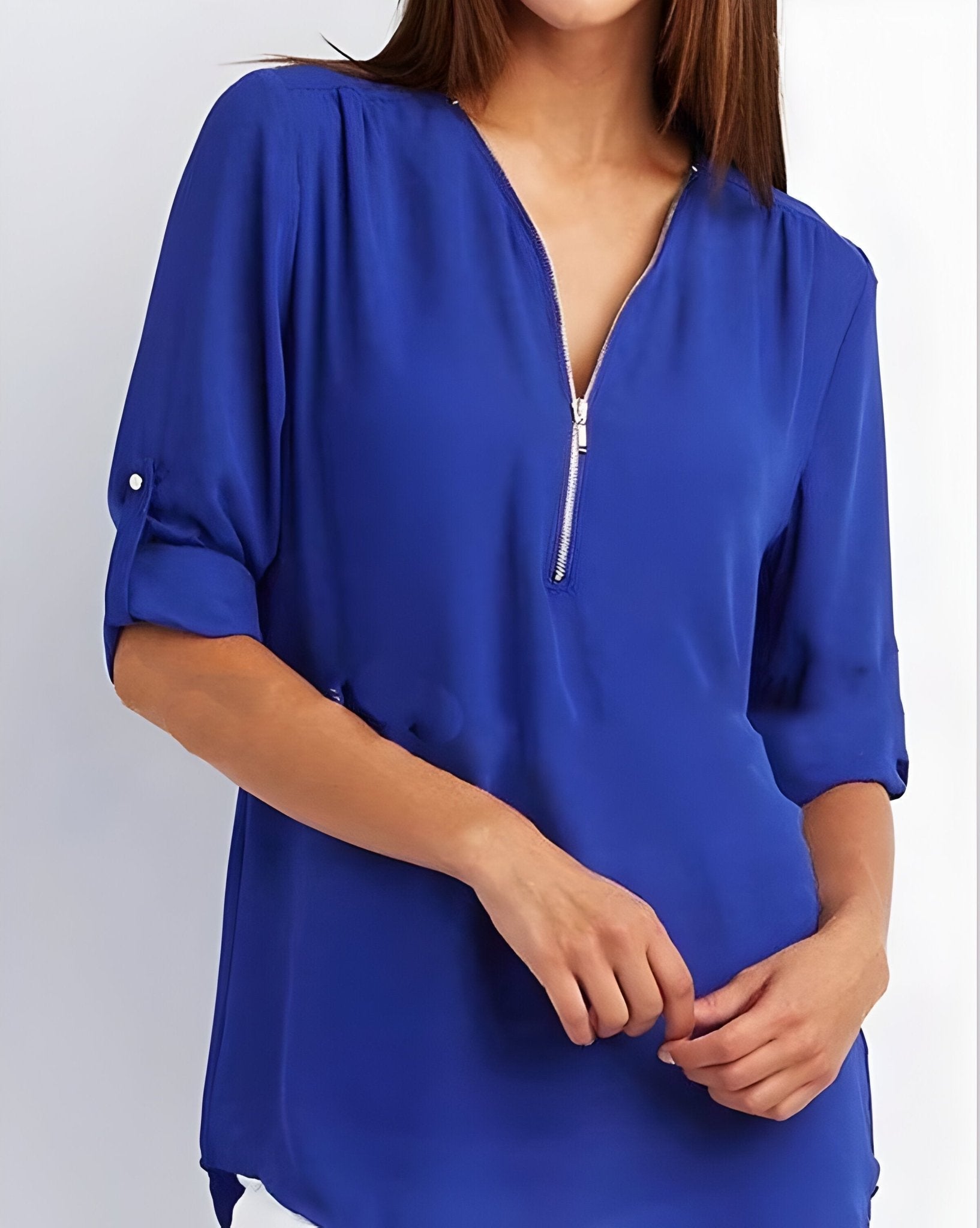 Amelie – Elegant Blouse with Half Zip - Blouse - Flaro