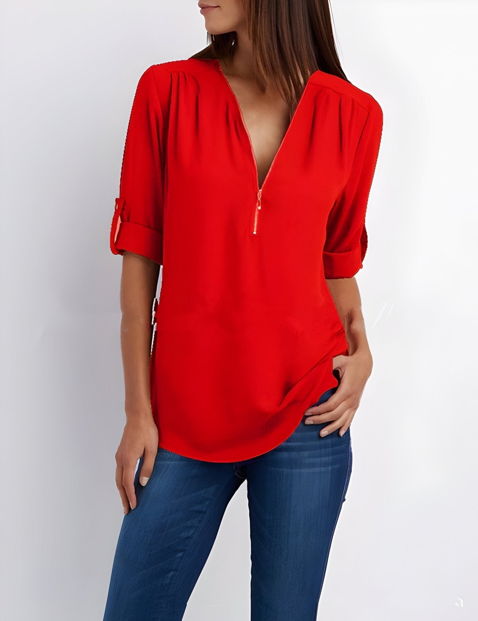 Amelie – Elegant Blouse with Half Zip - Blouse - Flaro