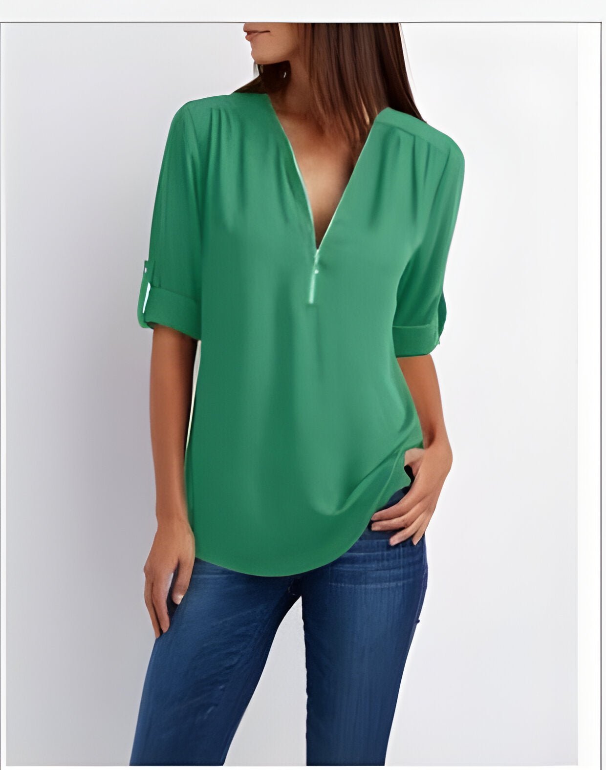 Amelie – Elegant Blouse with Half Zip - Blouse - Flaro