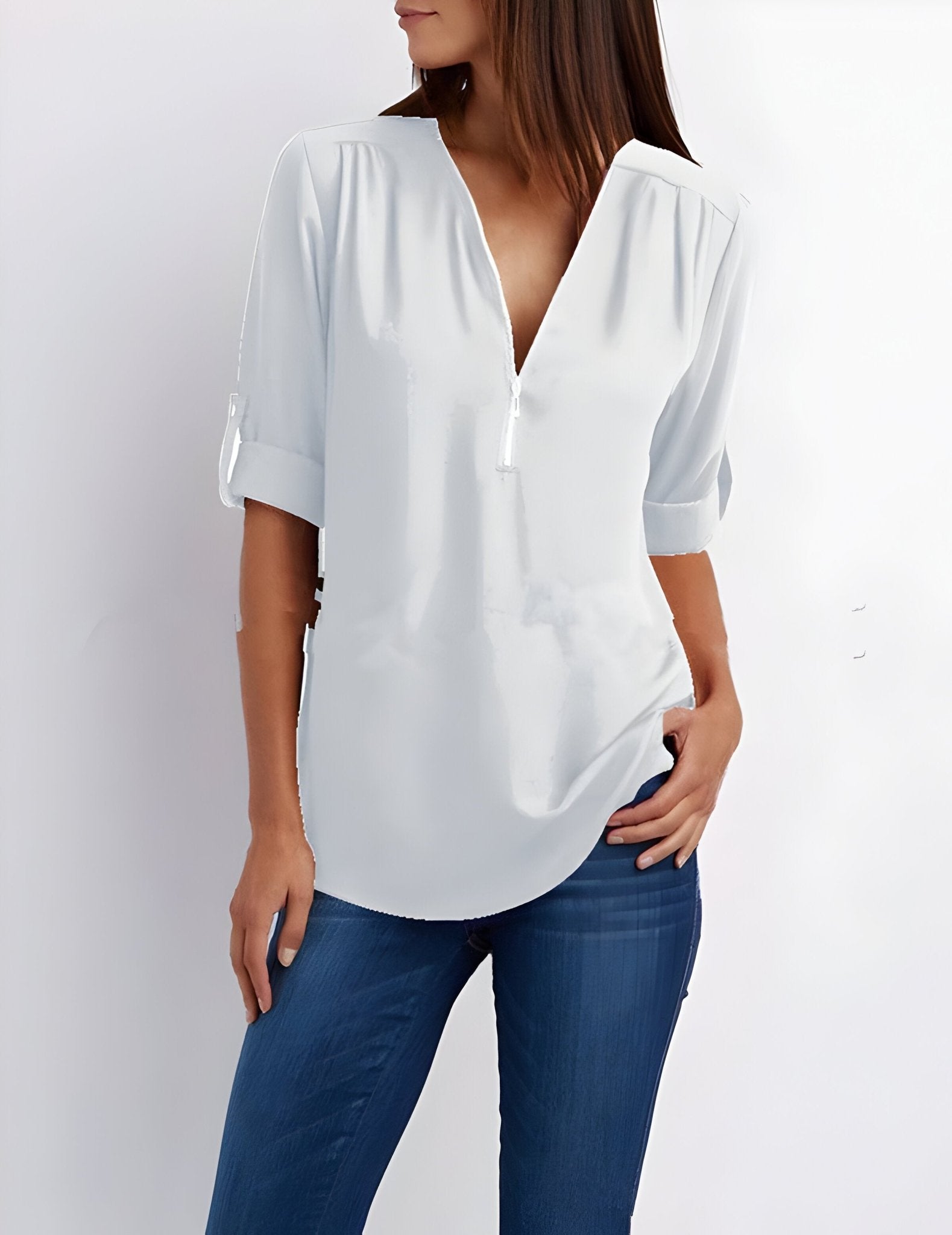 Amelie – Elegant Blouse with Half Zip - Blouse - Flaro