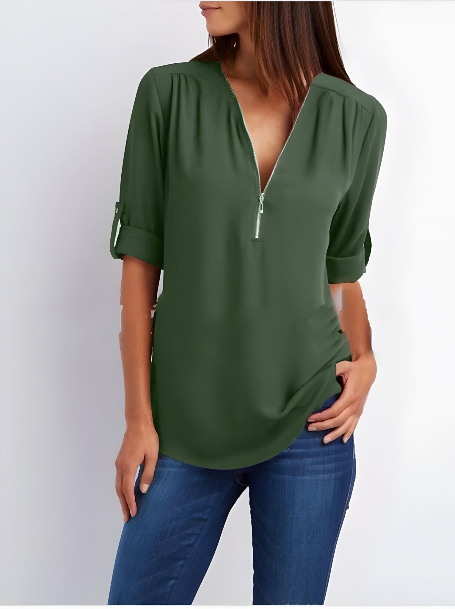 Amelie – Elegant Blouse with Half Zip - Blouse - Flaro
