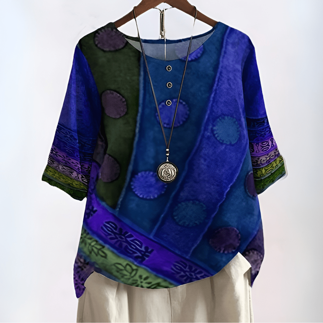 Bertha – Artistic Boho Blouse - Blue - S