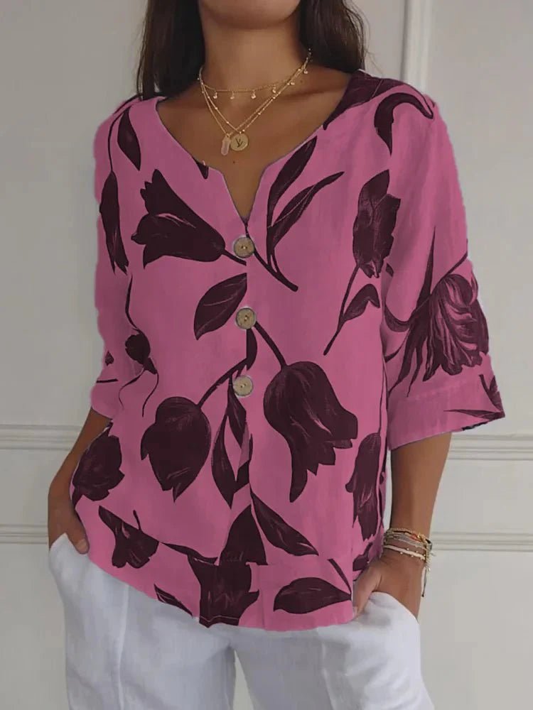 Brigitte – Floral Button Blouse - Pink - S