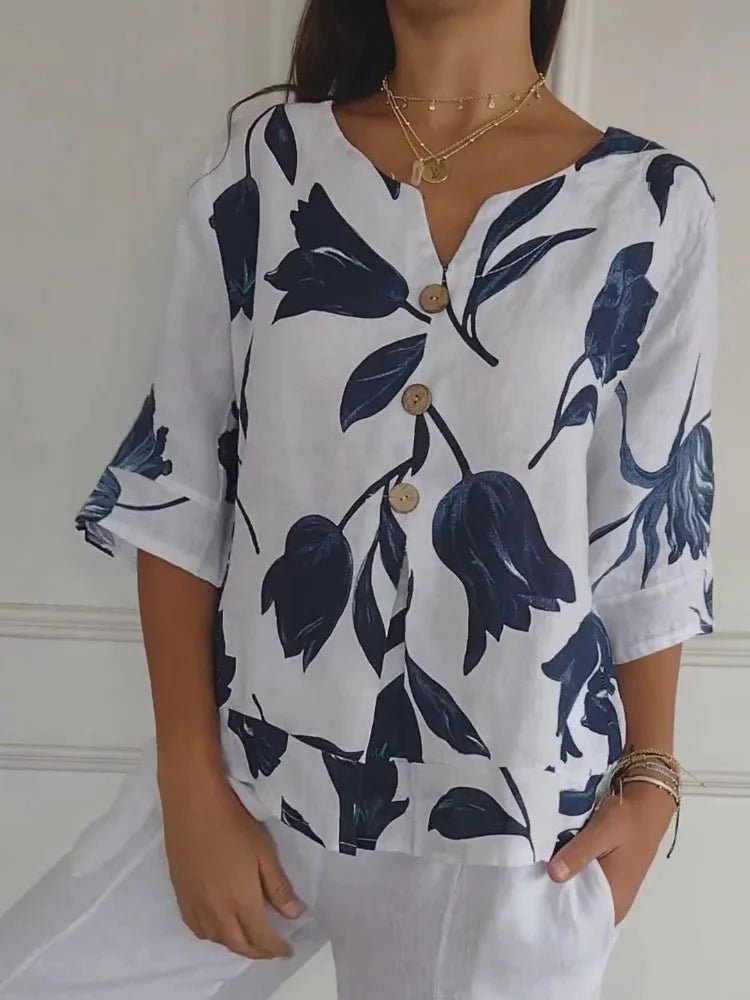 Brigitte – Floral Button Blouse - White - S