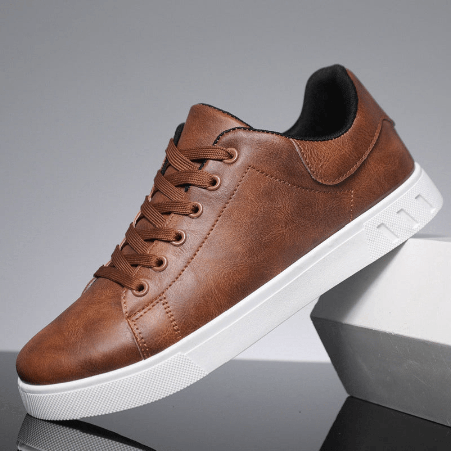 Calvin - Leather Sneakers for Autumn for Men - White Brown - 5