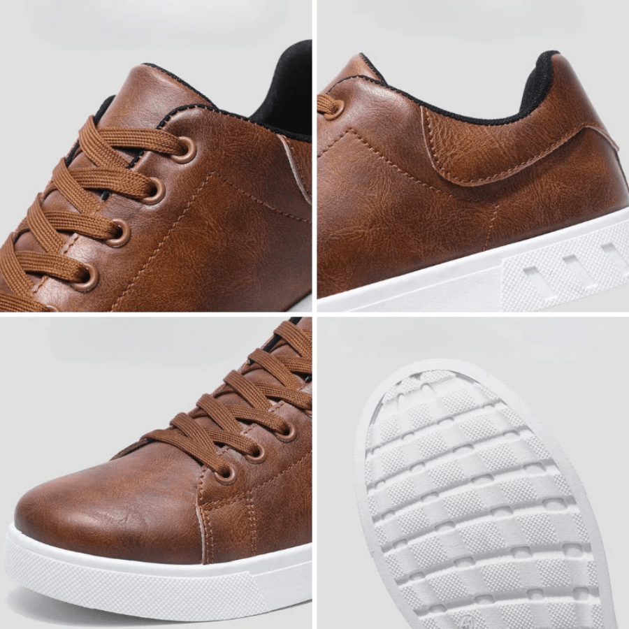 Calvin - Leather Sneakers for Autumn for Men - White Brown - 5