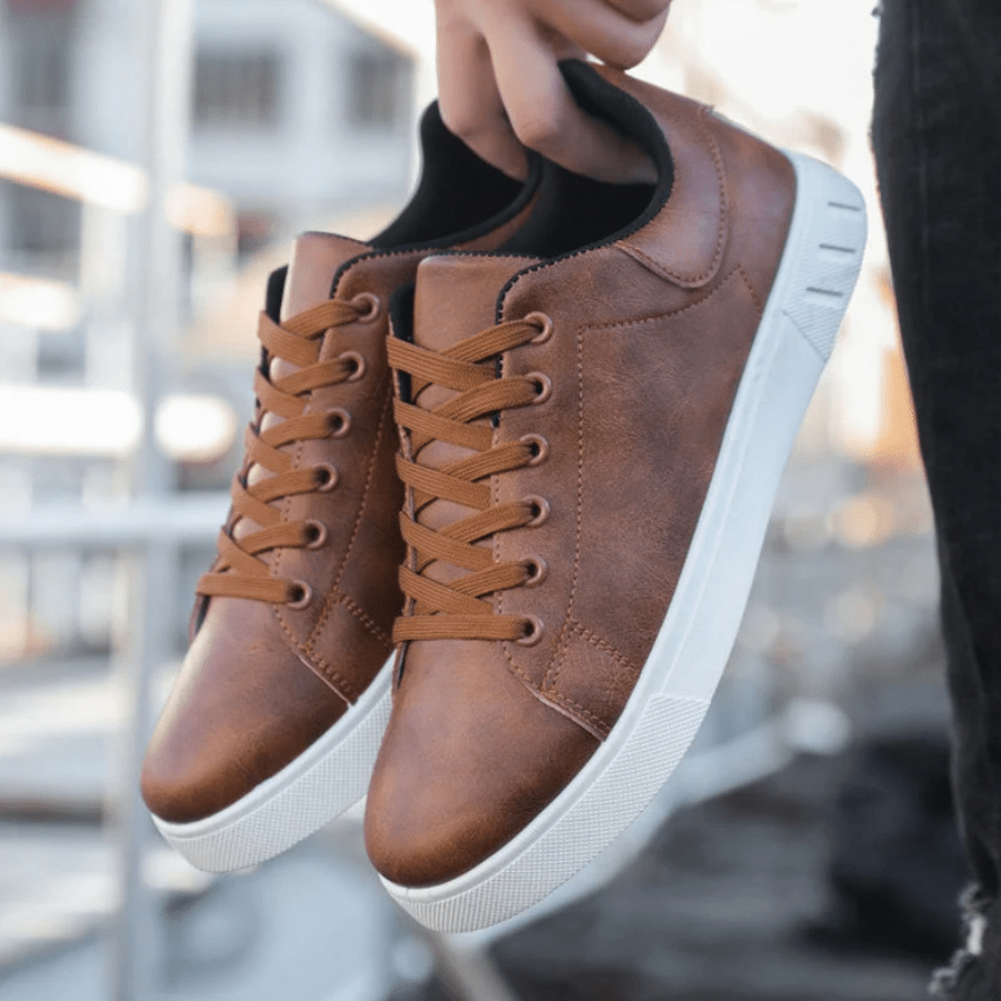 Calvin - Leather Sneakers for Autumn for Men - White Brown - 5