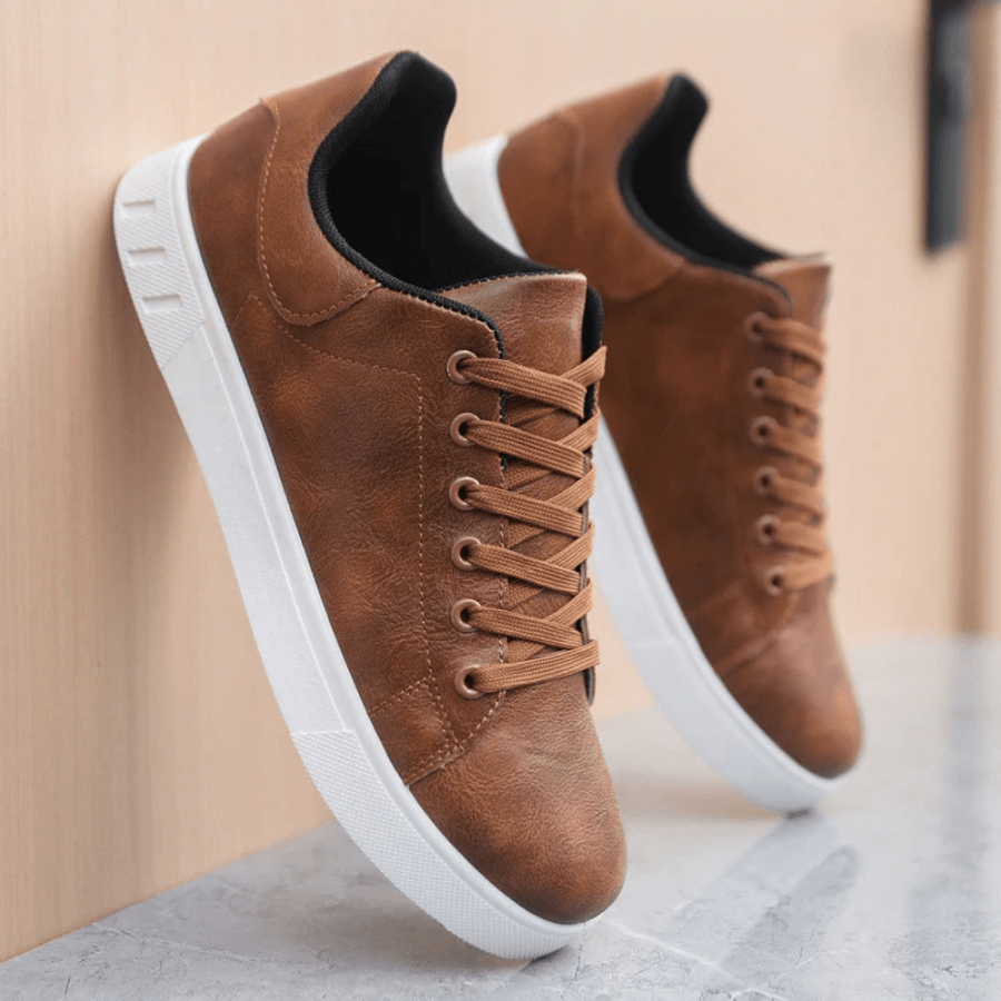Calvin - Leather Sneakers for Autumn for Men - White Brown - 5