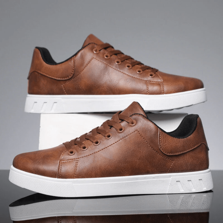 Calvin - Leather Sneakers for Autumn for Men - White Brown - 5
