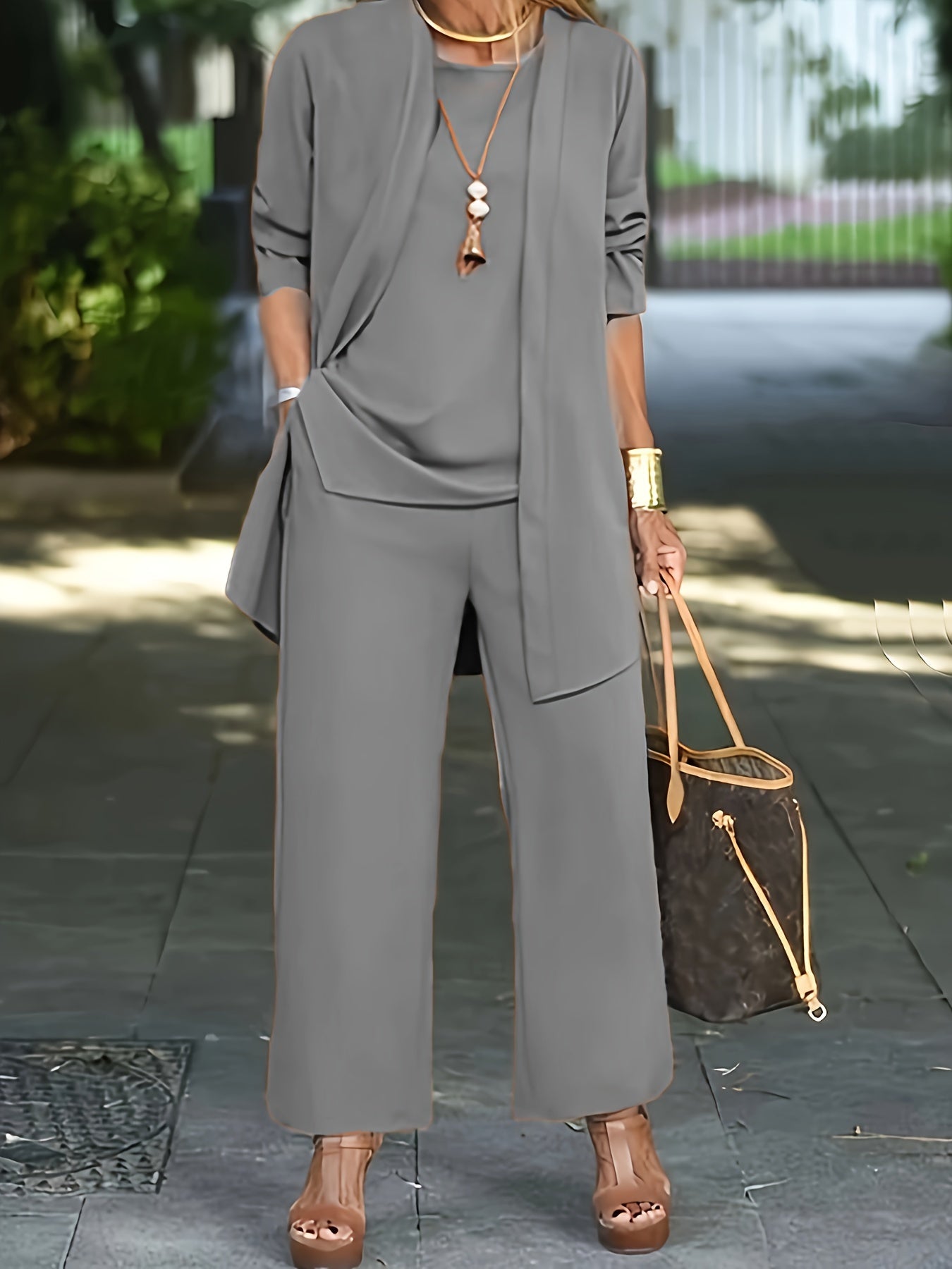 Dianara - Elegant Simple 3 - Piece Set - Grey - S