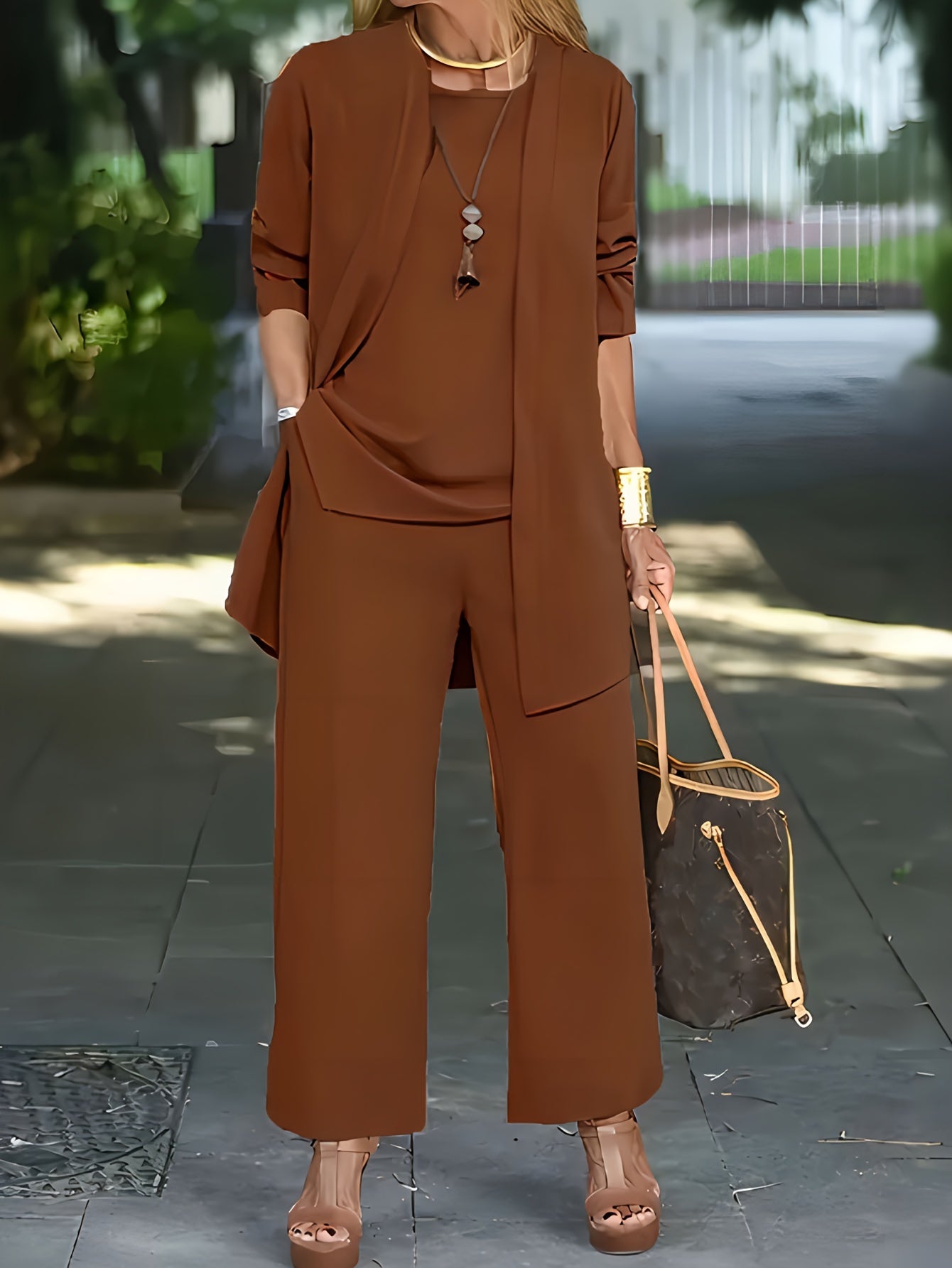 Dianara - Elegant Simple 3 - Piece Set - Brown - S
