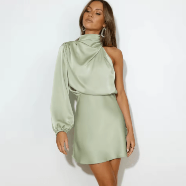 Grace – Elegant Satin Evening Dress in Asymmetrical Design - Dress - Flaro