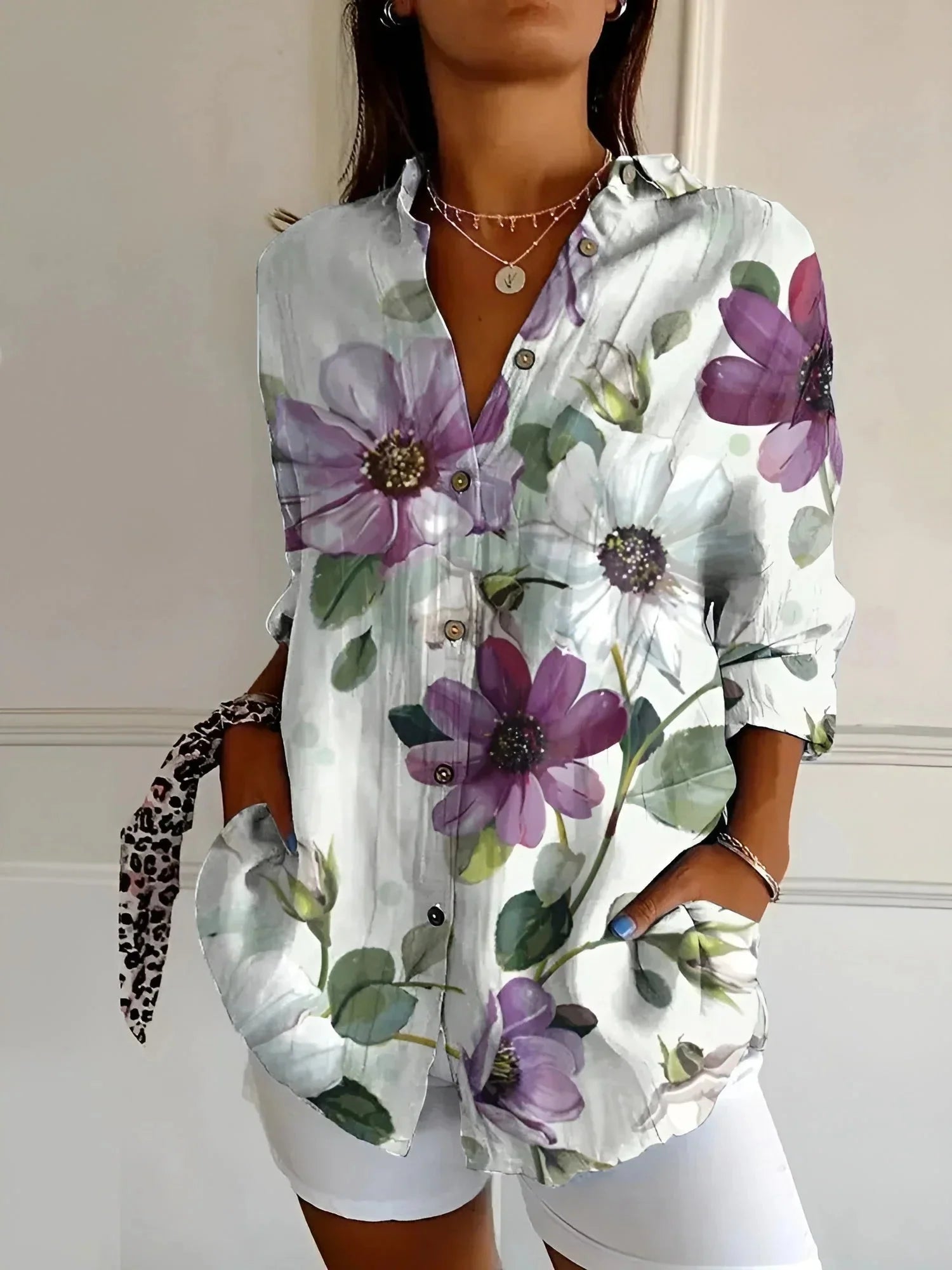 Herta – Exquisite Blouses in Premium Style - White - Purple - S