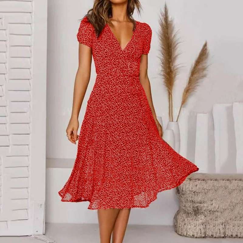 Isalie – Elegant V - Neck Summer Dress - Dresses - Flaro