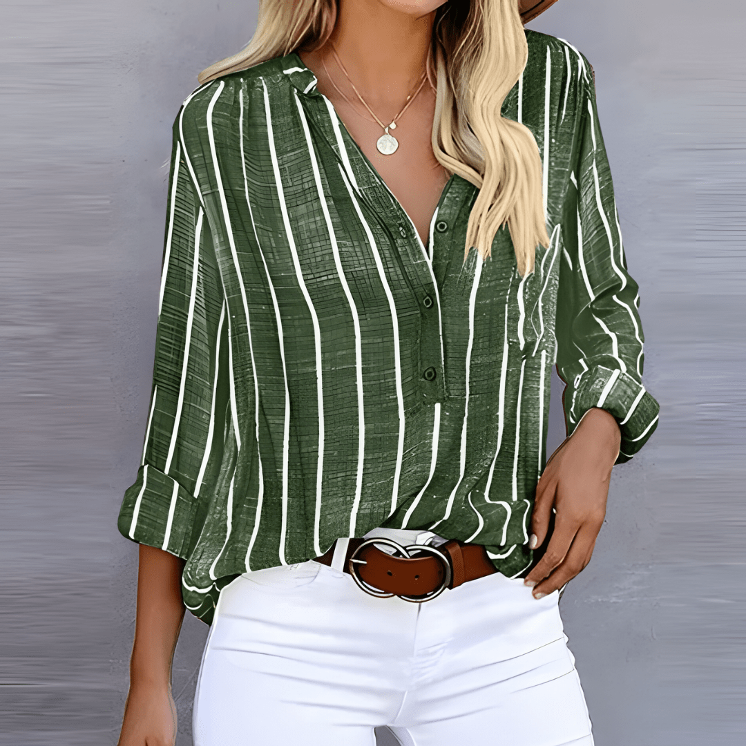 Jana – Stylish Striped Women's Blouse - Green - S