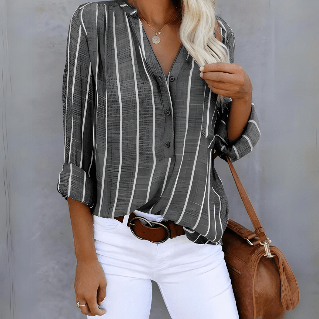 Jana – Stylish Striped Women's Blouse - Grey - S