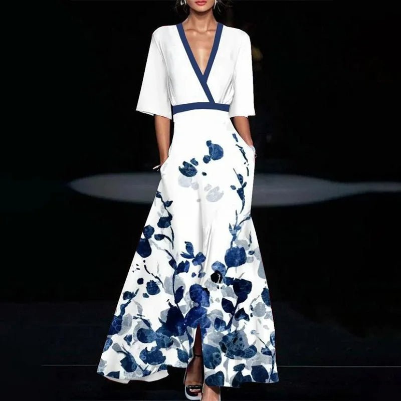 Jasmine - Maxi Dress with Floral Pattern - White - S
