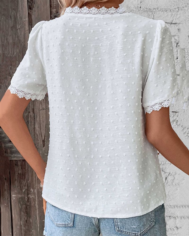 Leona – Elegant V - Neck Lace Blouse - Blouses & Shirts - Flaro