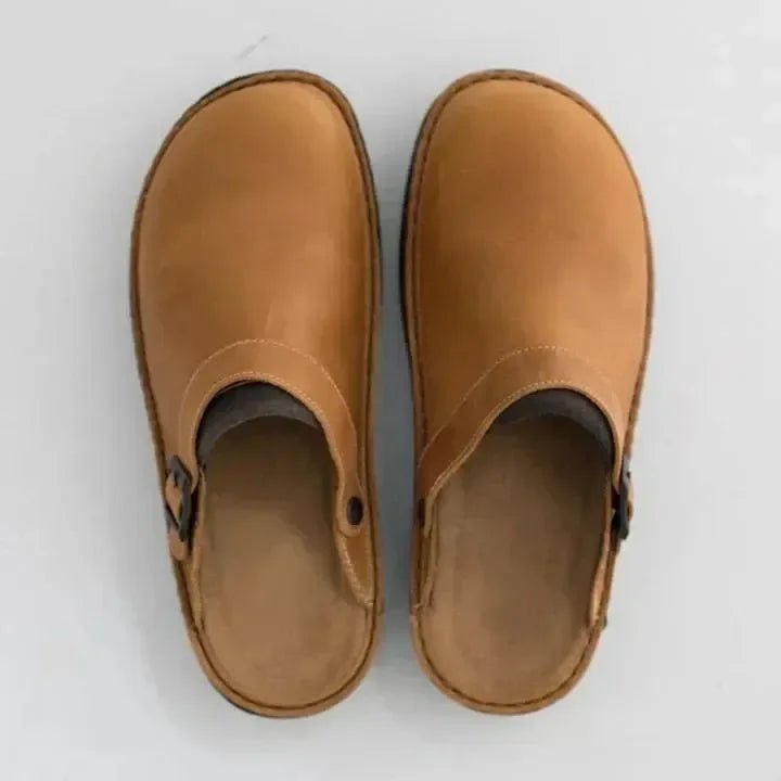 Marcus - Orthopaedic Leather Slippers for Men - Beige - 5