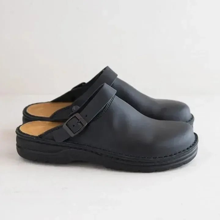 Marcus - Orthopaedic Leather Slippers for Men - Black - 5