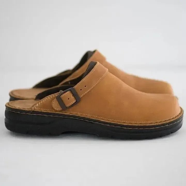 Marcus - Orthopaedic Leather Slippers for Men - Beige - 5