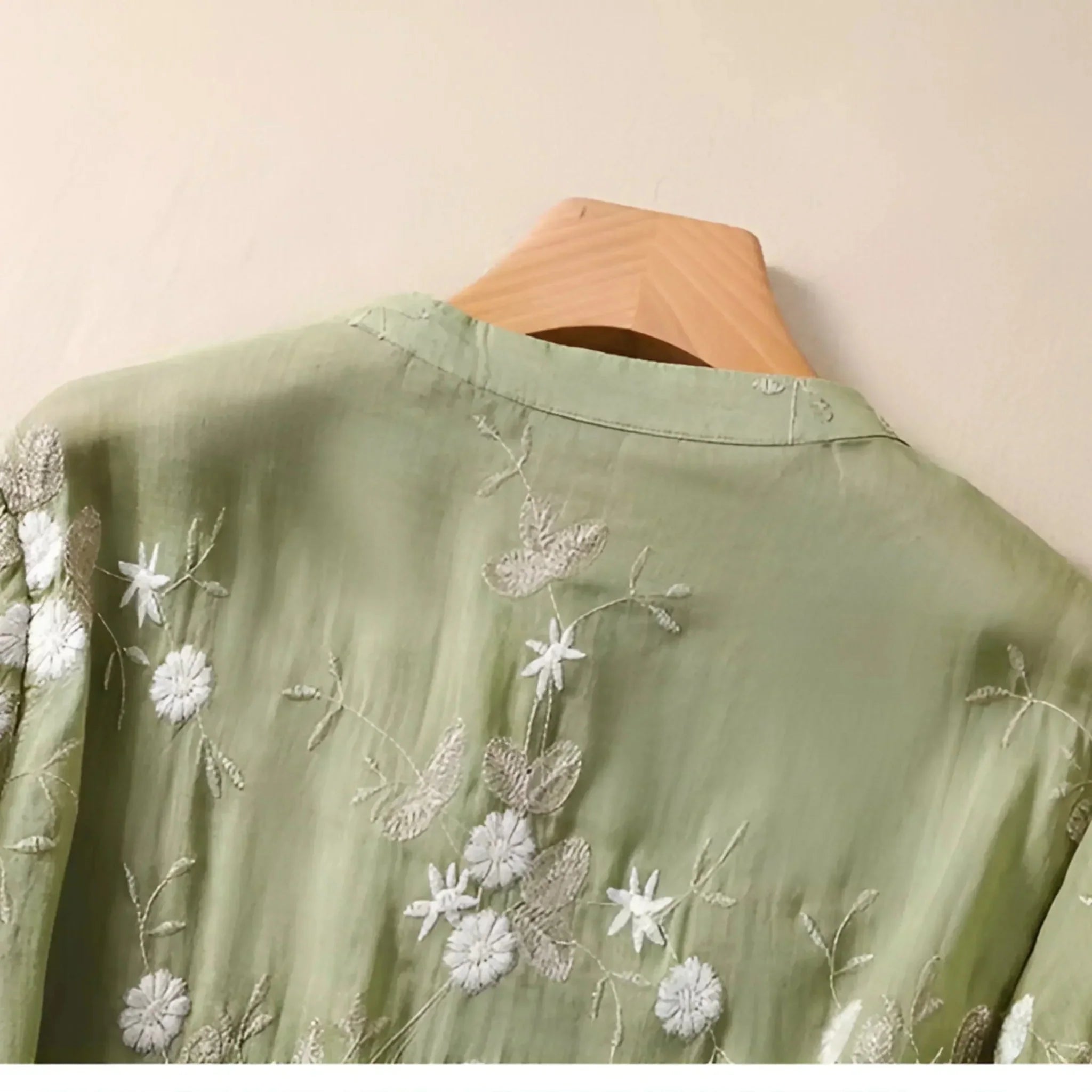 Marie – Elegant Floral Scarf Blouse - Green - M