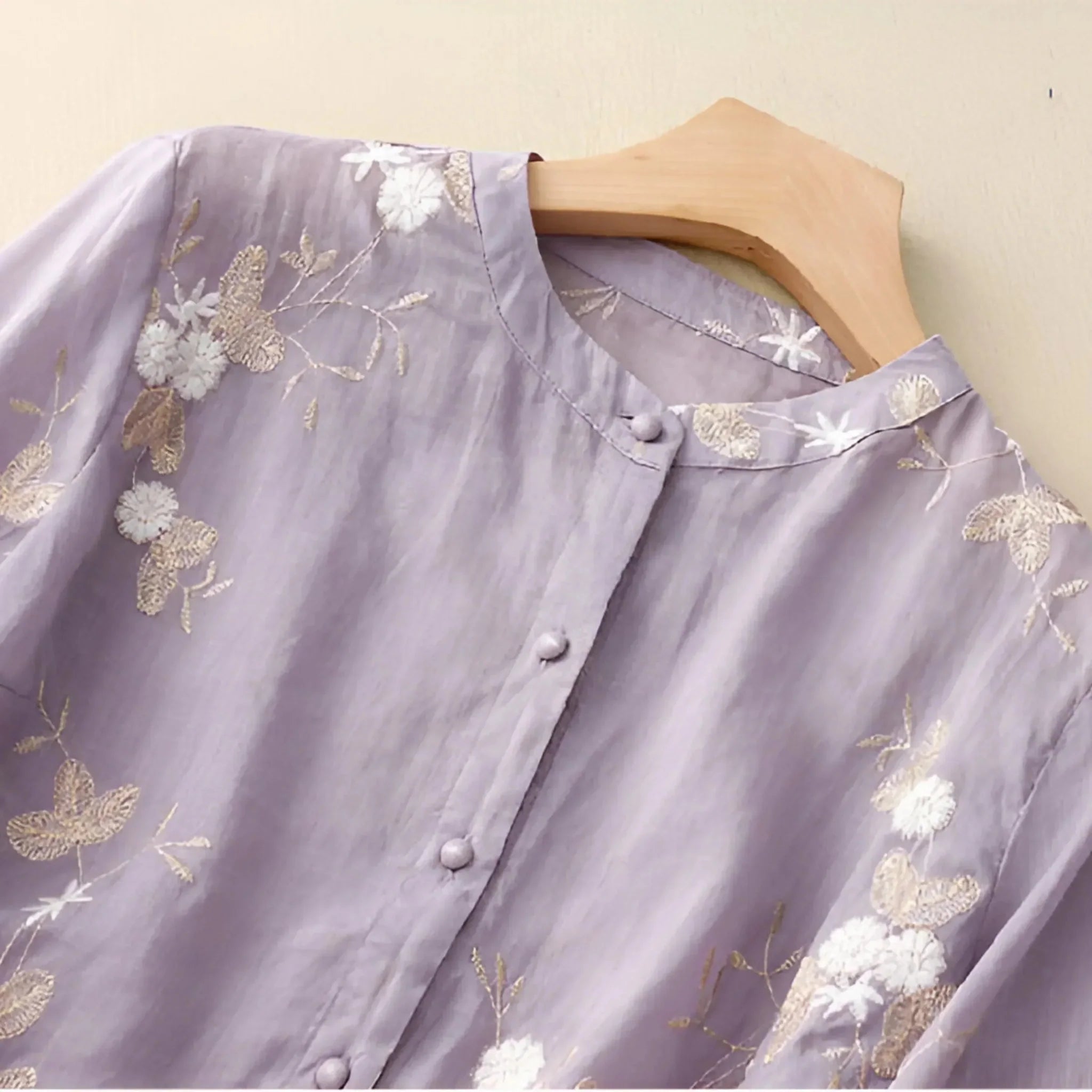 Marie – Elegant Floral Scarf Blouse - Purple - M