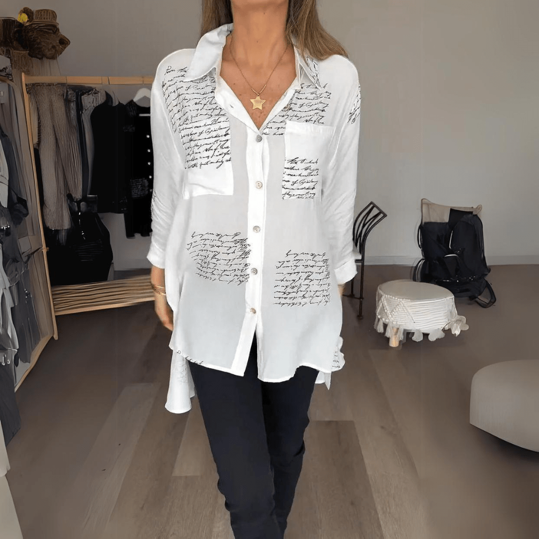 Monika – Stylish Oversized Button - Up Shirt - White - S