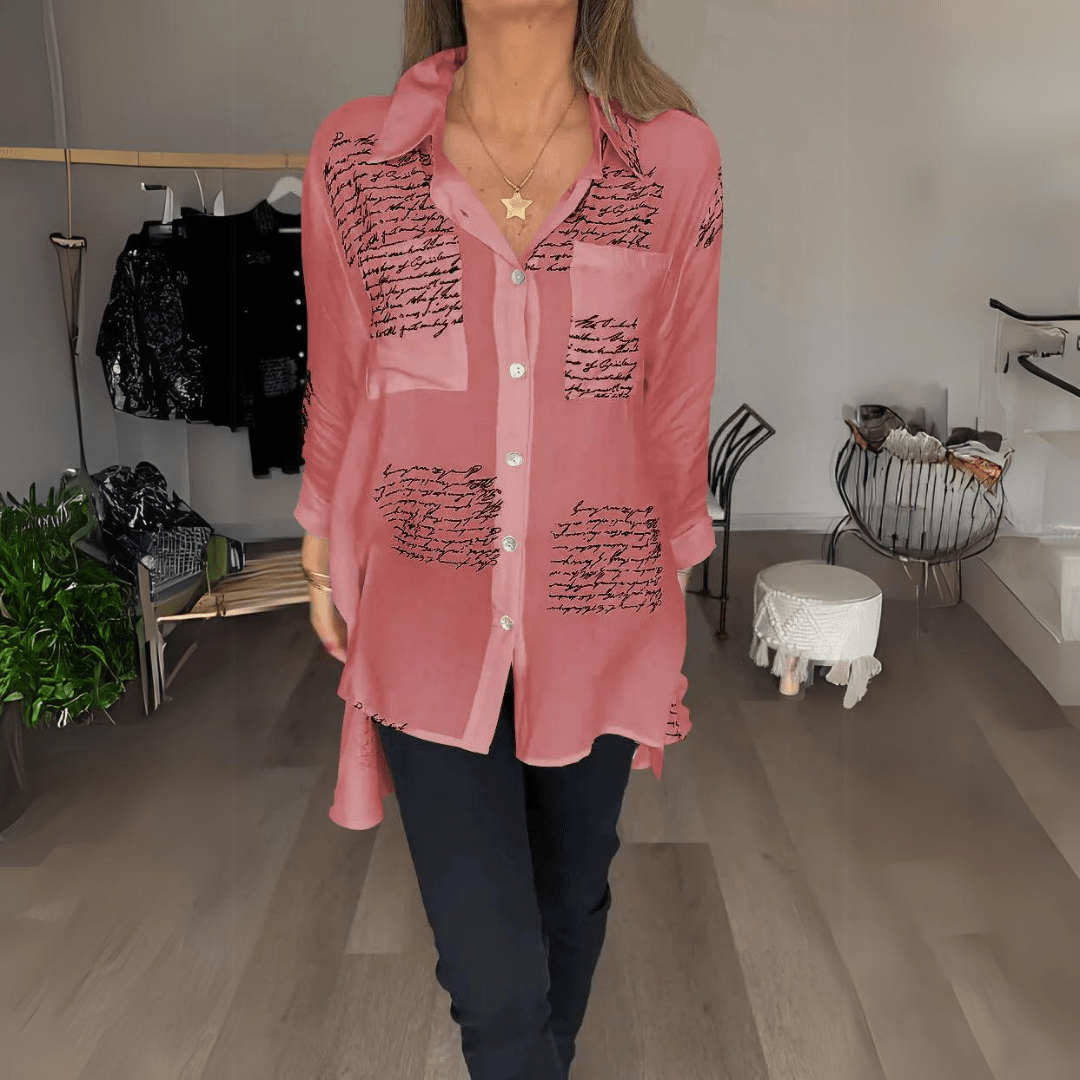 Monika – Stylish Oversized Button - Up Shirt - Red - S