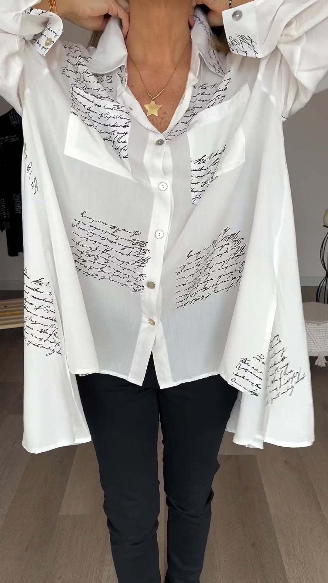 Monika – Stylish Oversized Button - Up Shirt - White - S