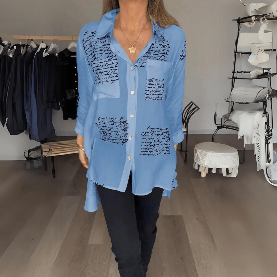 Monika – Stylish Oversized Button - Up Shirt - Blue - S
