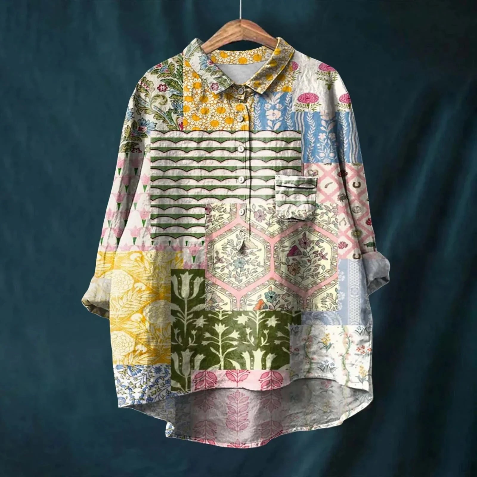 Ninette – Elegant Blouse with Floral Pattern - Yellow - S