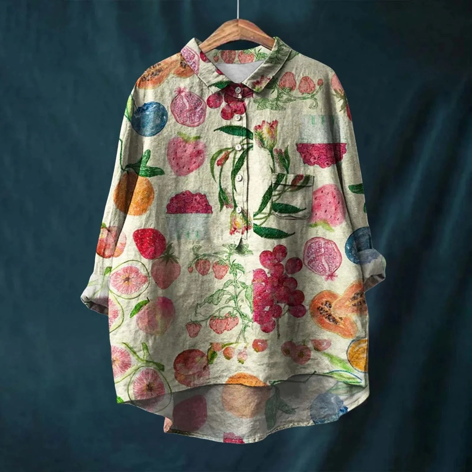 Ninette – Elegant Blouse with Floral Pattern - Green - S