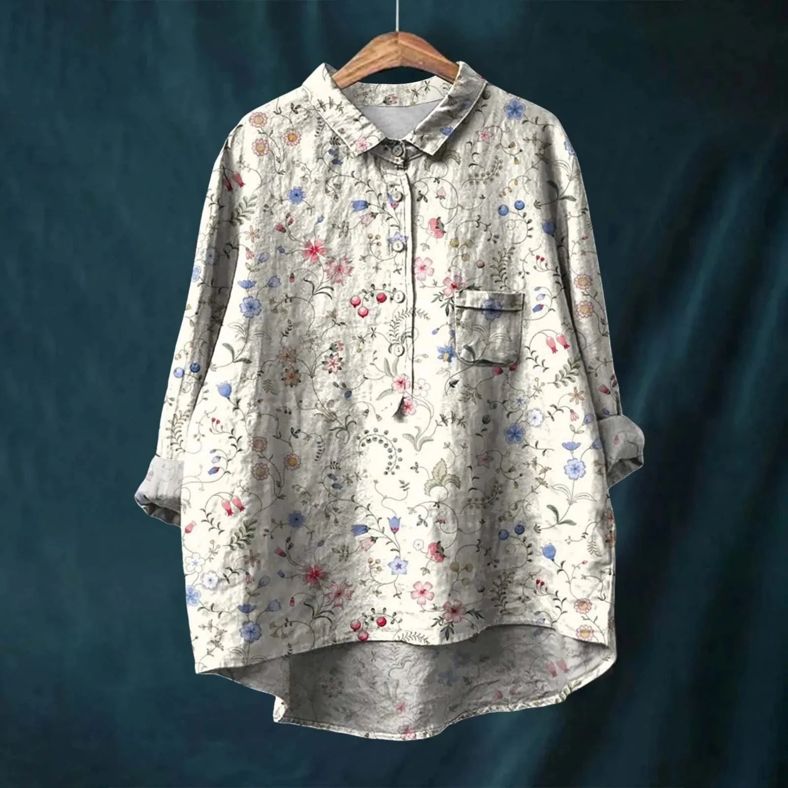 Ninette – Elegant Blouse with Floral Pattern - Beige - S