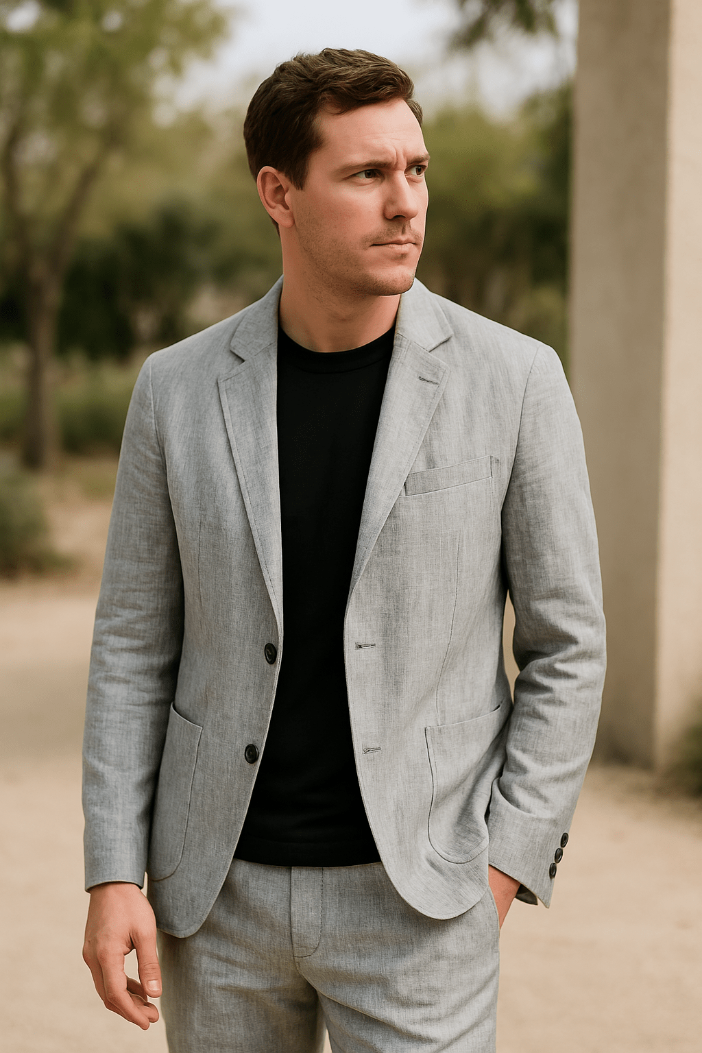 Noah – Elegant Linen Suit - Grey - S