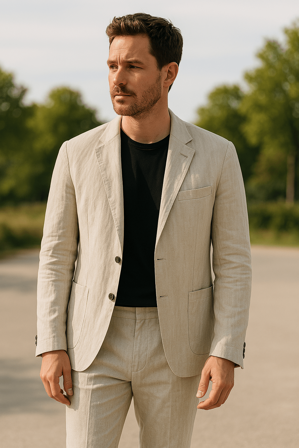 Noah – Elegant Linen Suit - Beige - S