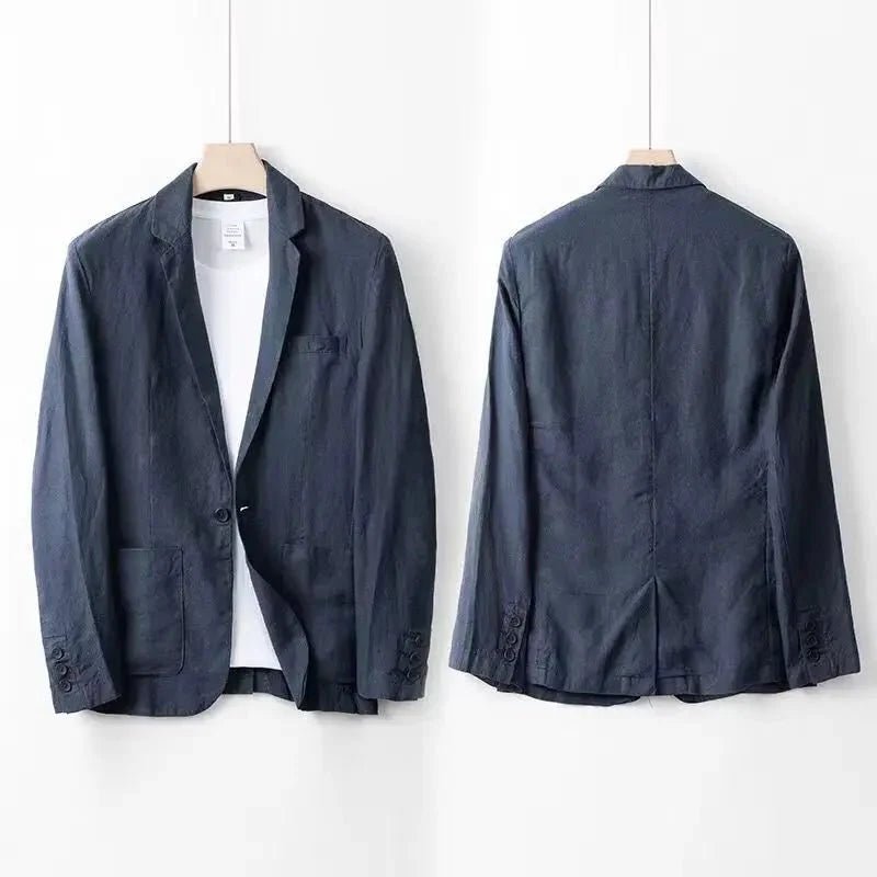 Noah – Elegant Linen Suit - Navy Blue - S