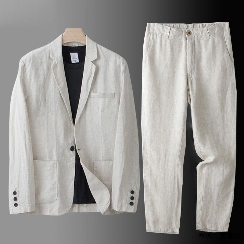 Noah – Elegant Linen Suit - Beige - S
