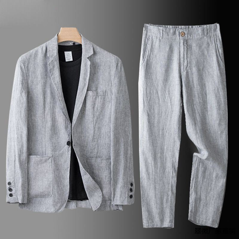 Noah – Elegant Linen Suit - Grey - S