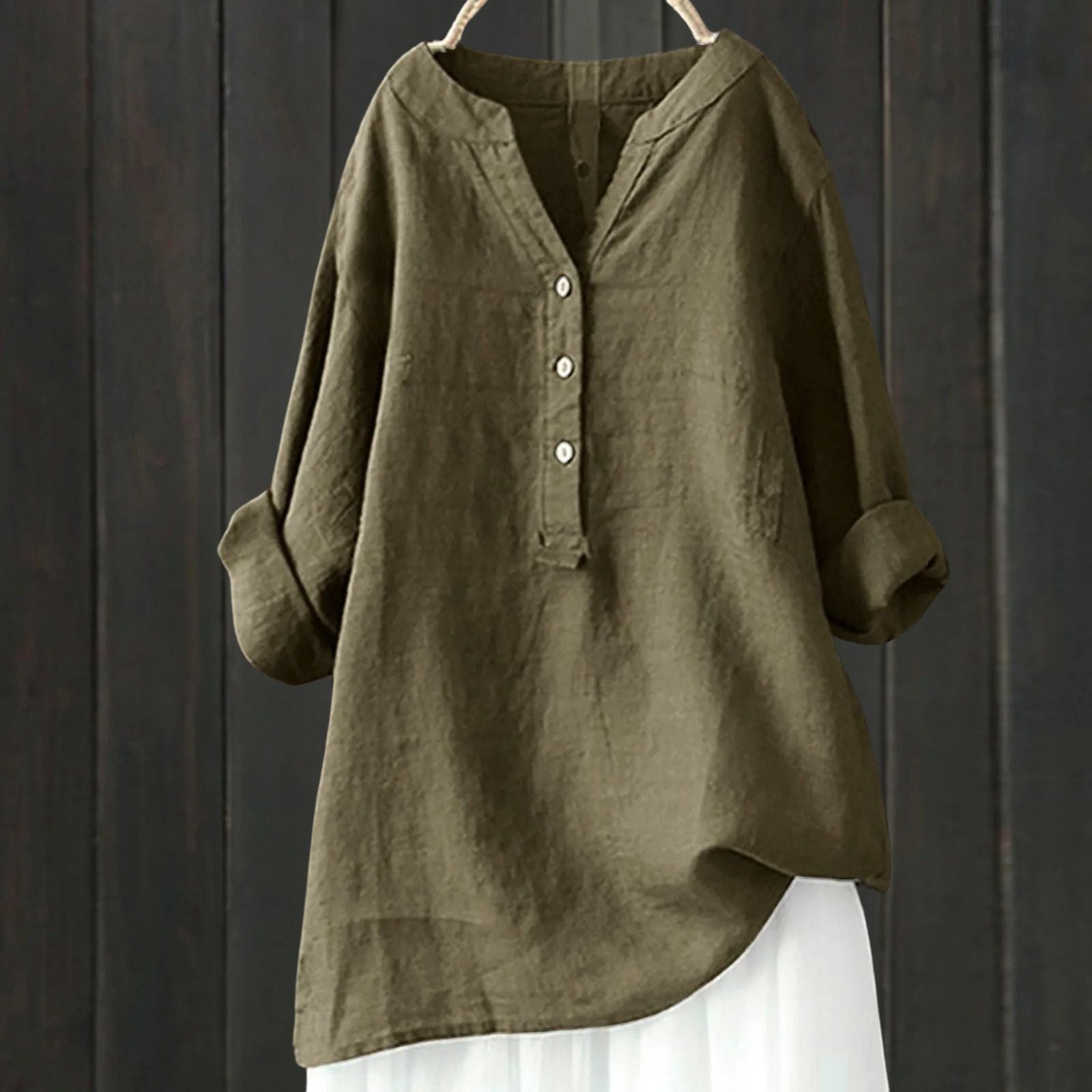 Odilia – Elegant Slim Fit Blouse - Military Green - S