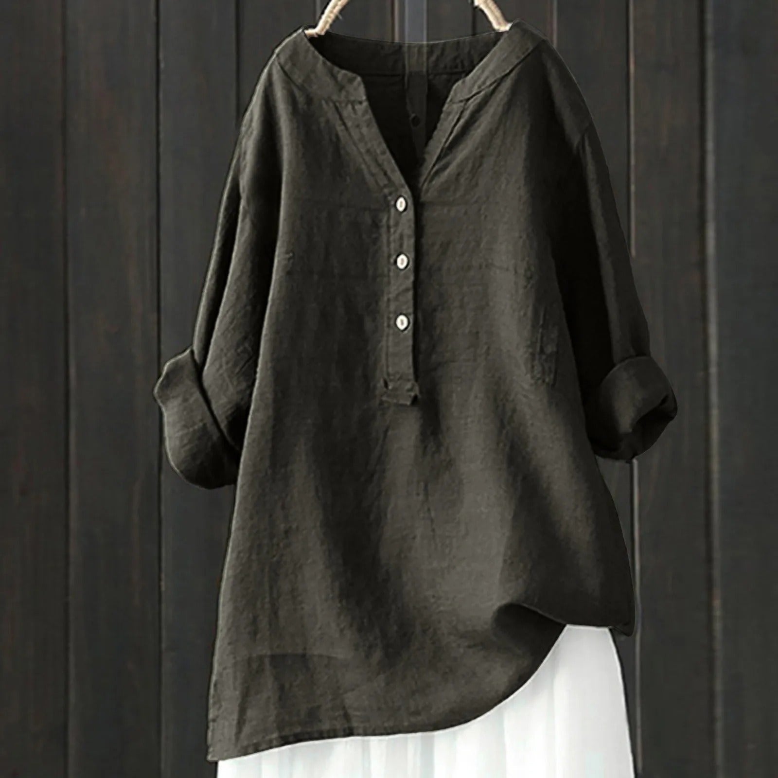 Odilia – Elegant Slim Fit Blouse - Military Green - S