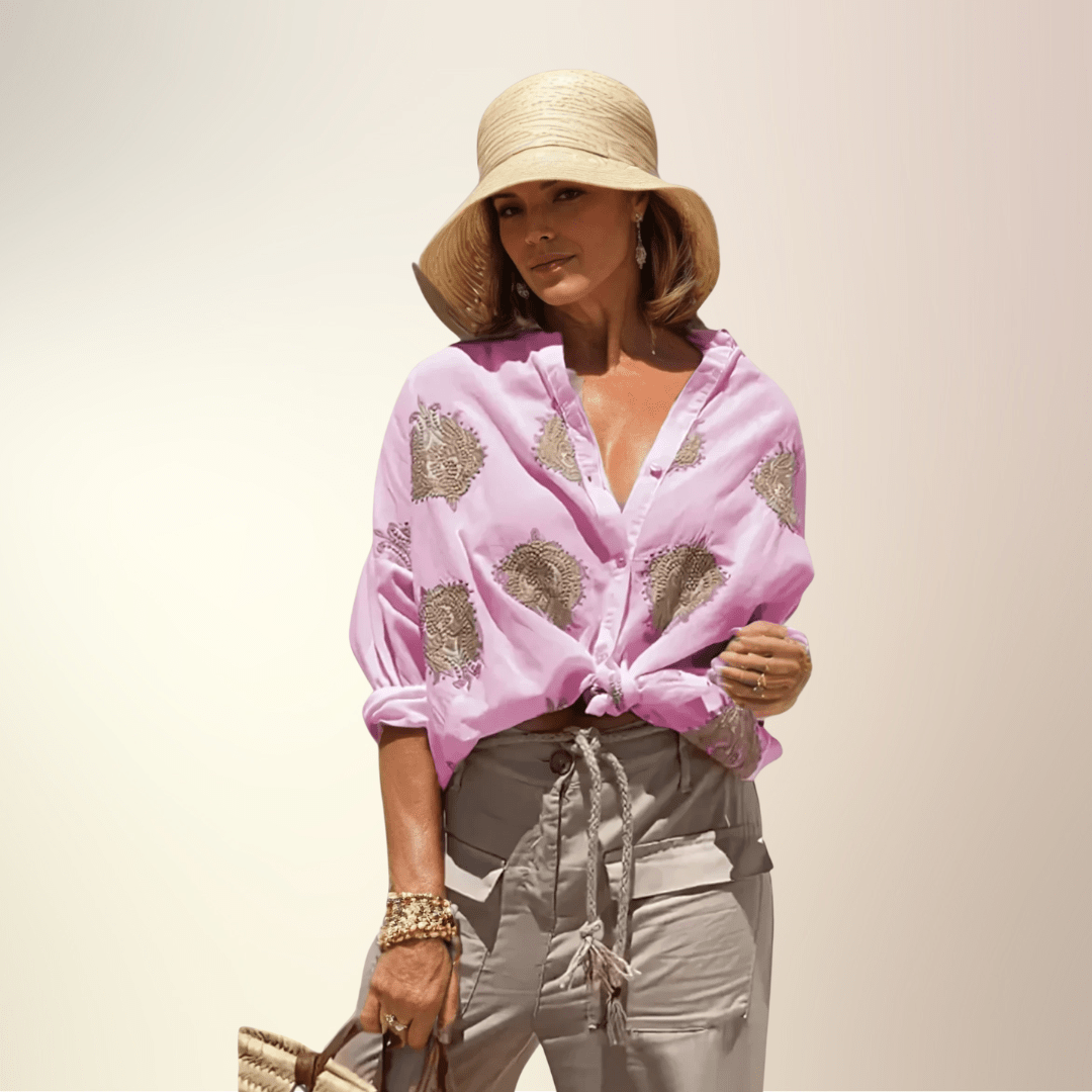 Sieglinde – Stylish Airy Blouse - Coral Pink - S
