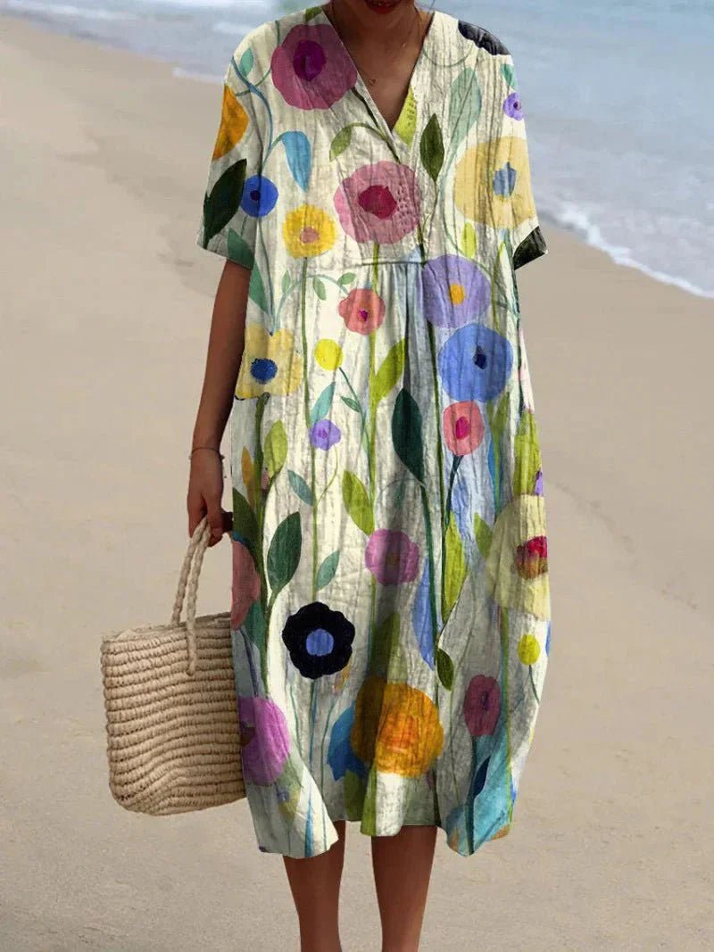 Tilda – Elegant Summer Dress with Floral Patterns - Dress - Flaro