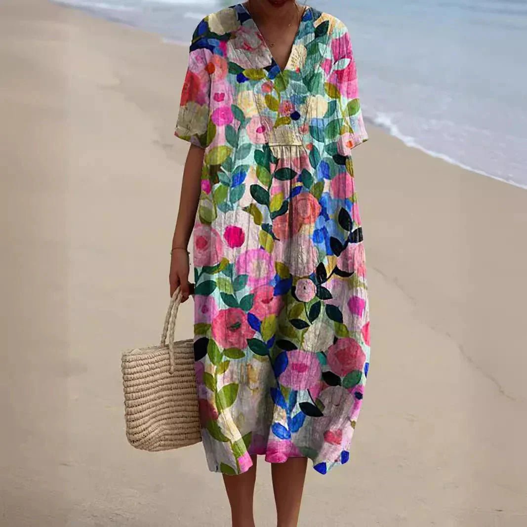 Tilda – Elegant Summer Dress with Floral Patterns - Dress - Flaro