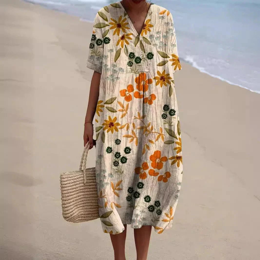 Tilda – Elegant Summer Dress with Floral Patterns - Dress - Flaro