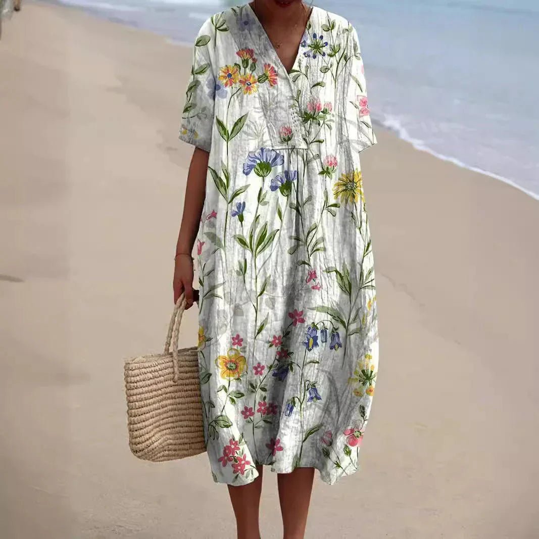 Tilda – Elegant Summer Dress with Floral Patterns - Dress - Flaro