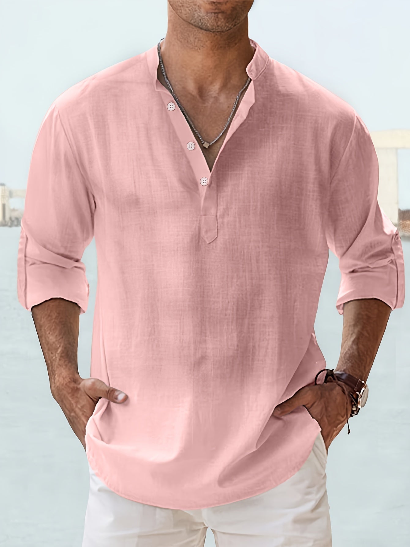 Tobias – Vintage Cotton Shirt for Men - Pink - 14