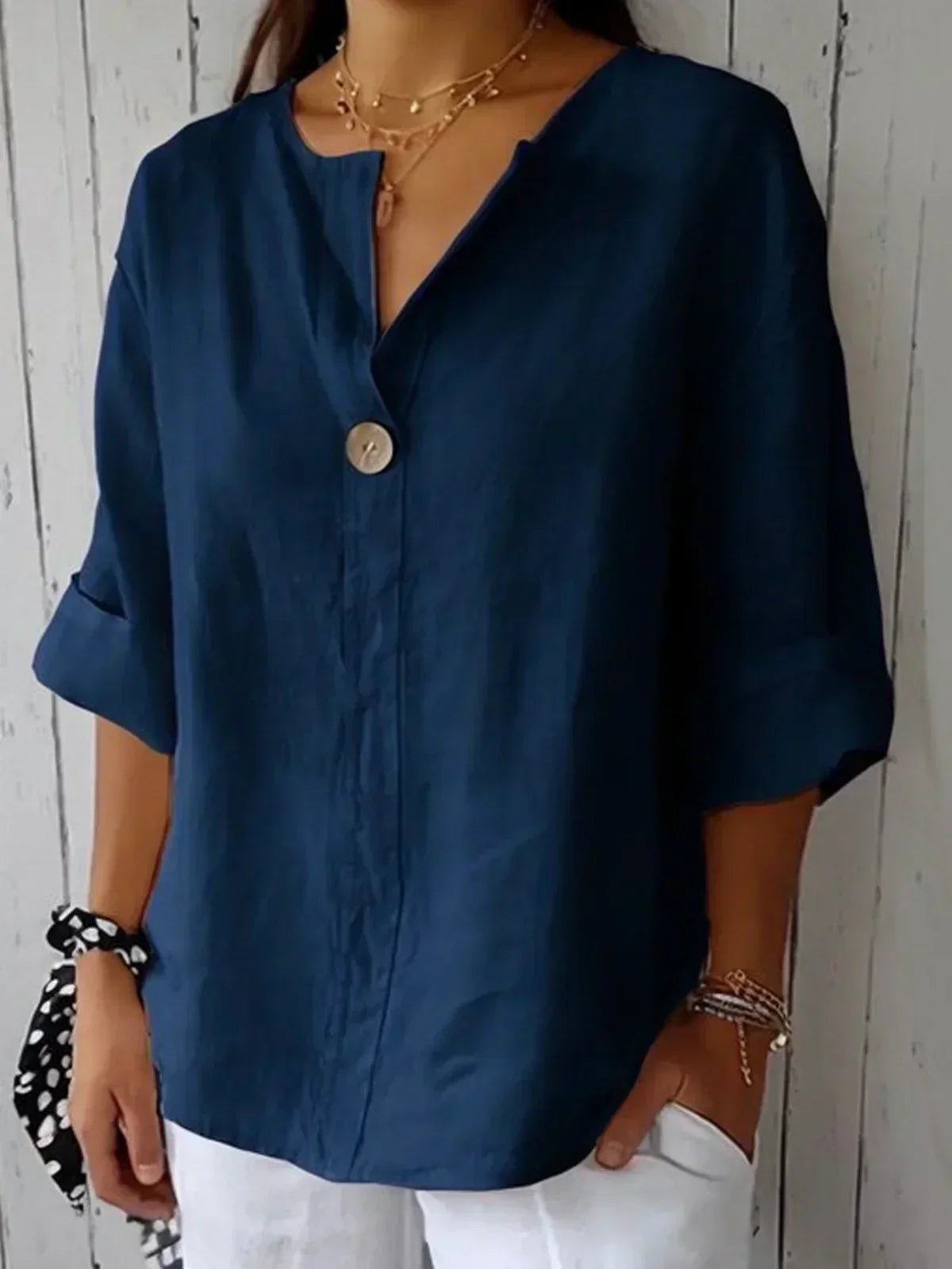 Viola – Elegant Relaxed Chic Blouse - Blue - S